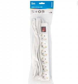 Power Pik.juhe 5,0m 6 pesa+lüliti, valge