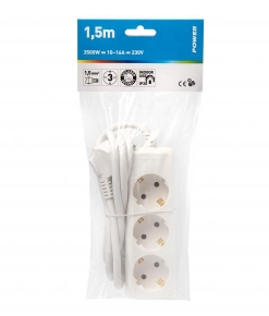 Power Pik.juhe 1,5m 3 pesa valge 1,5mm